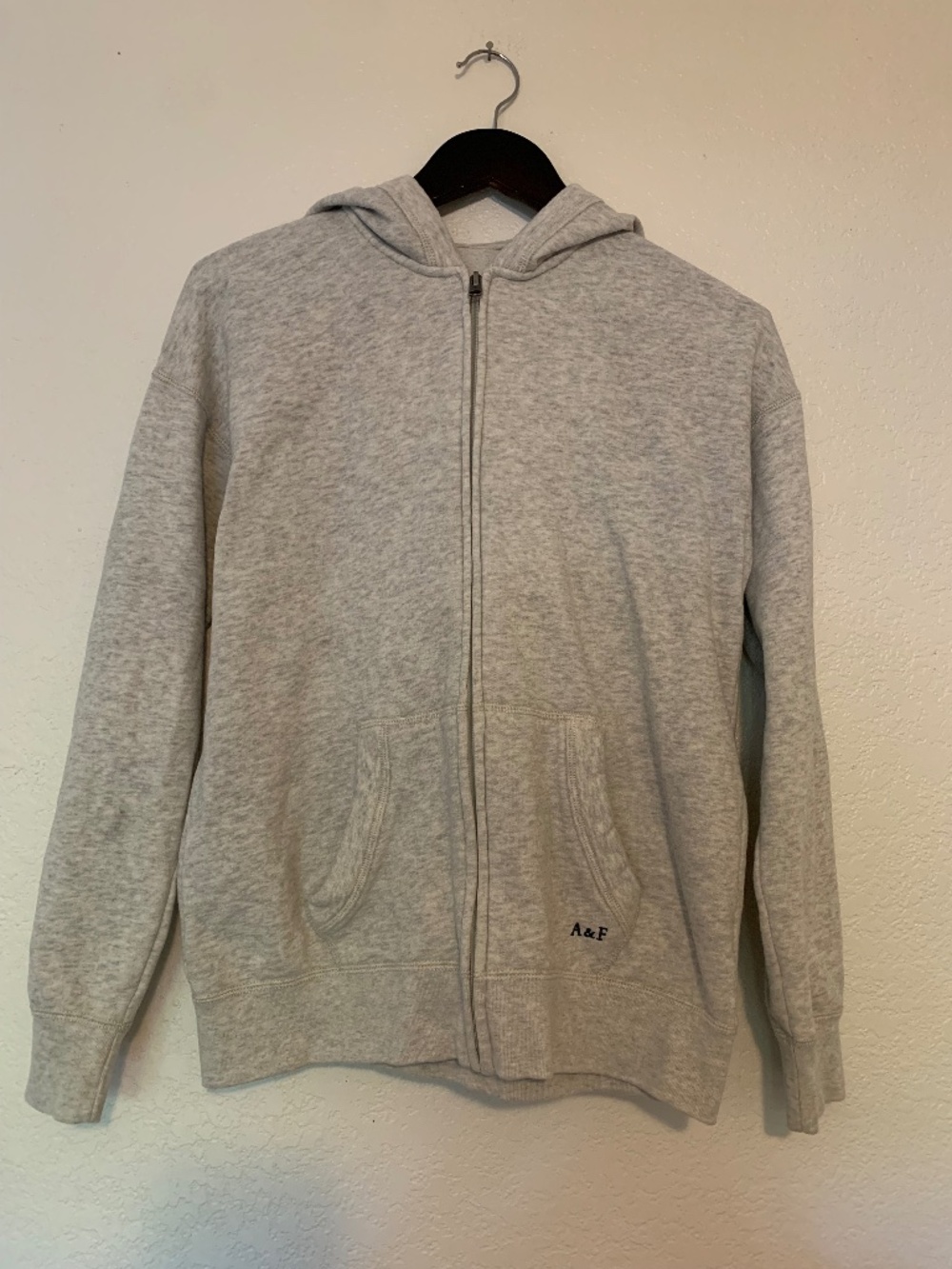 Abercrombie Kids Light Gray Zip-Up Hoodie | 13/14